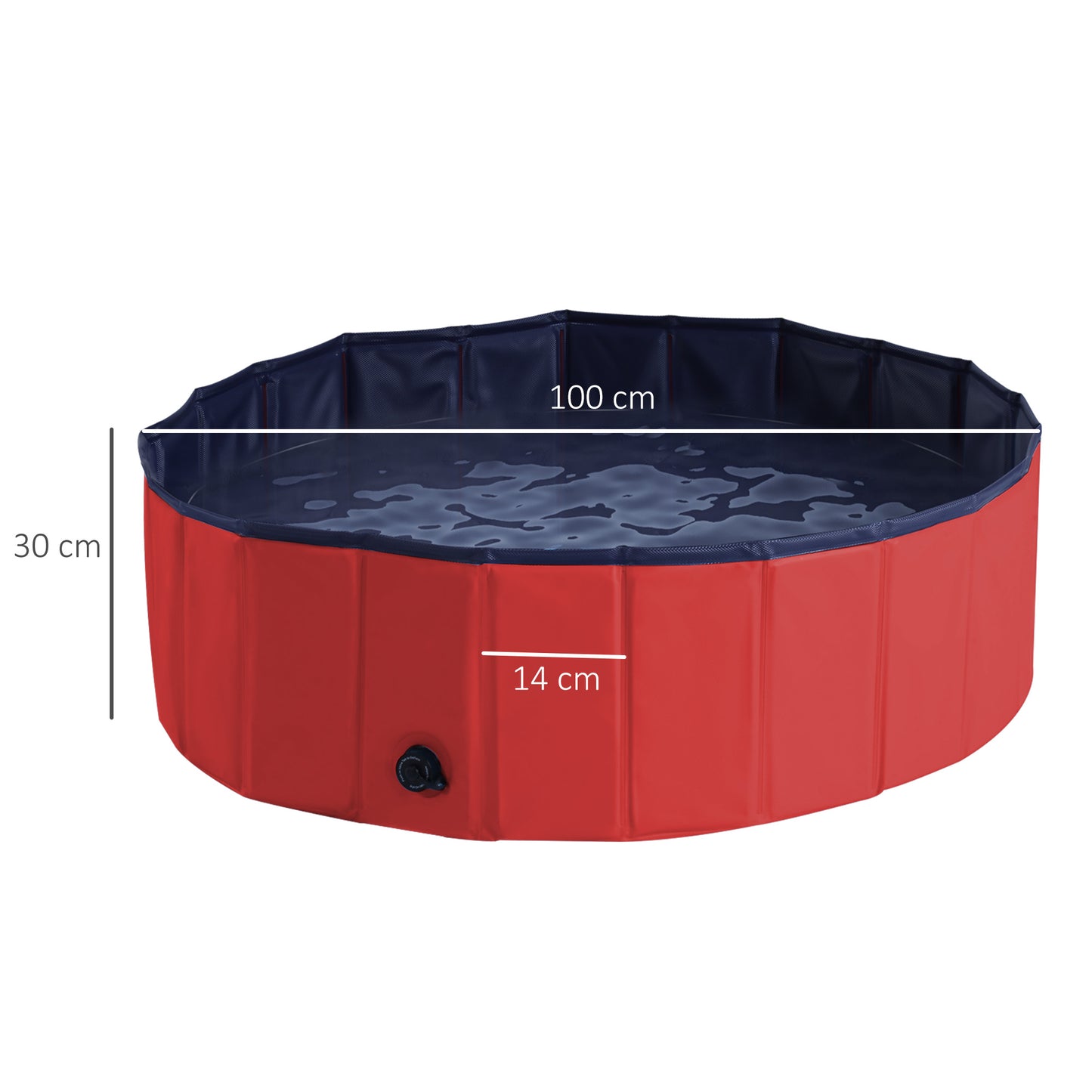 PawHut Dog Paddling Pool, Foldable Dog Pool, Leakproof & Hard Plastic, Portable Pet Bathtub with Non-Slip Base & Drainage Hole, for Indoors, Outdoors, Garden, Patio, 100 x 30 cm, Red