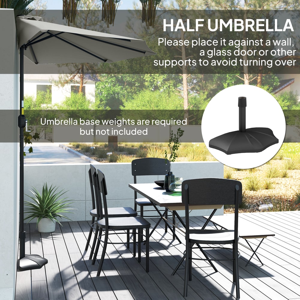 Outsunny Half Round Parasol Umbrella in Light Grey