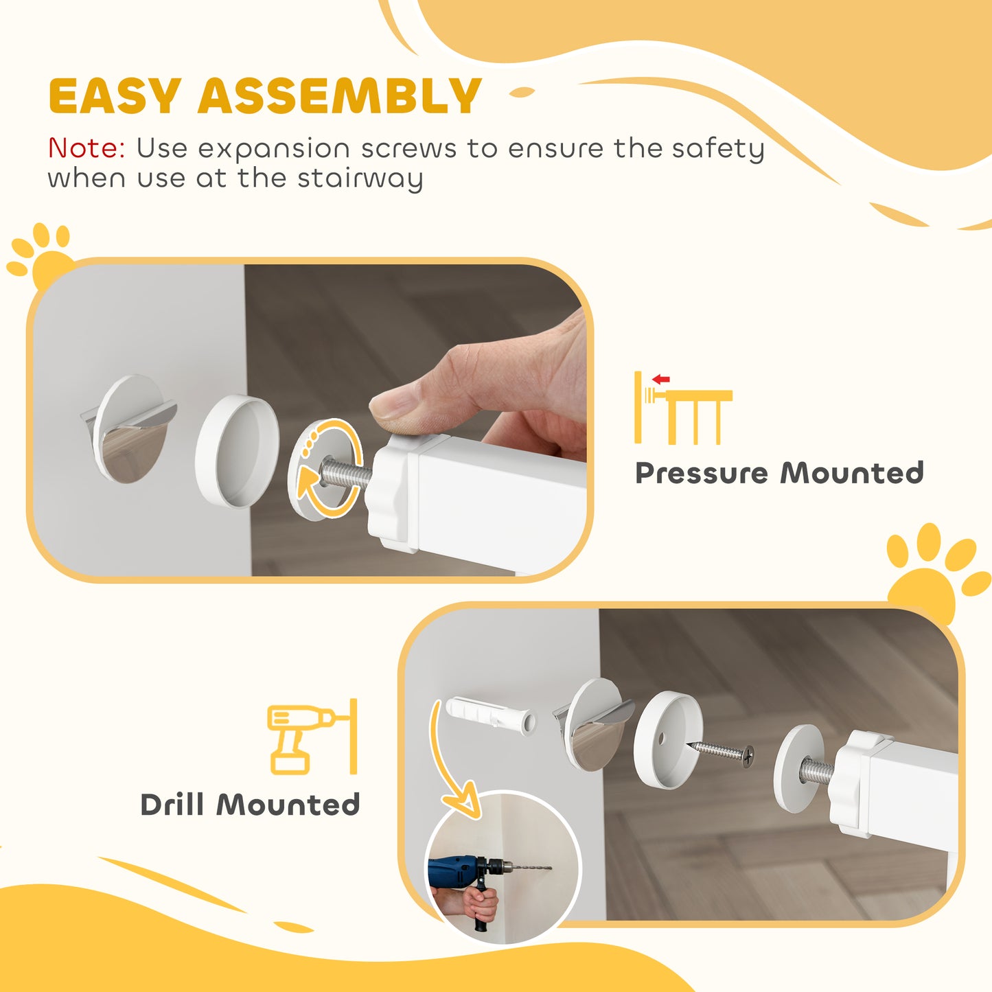 PawHut Extra Wide Dog Safety Gate, with Door Pressure, for Doorways, Hallways, Staircases - White