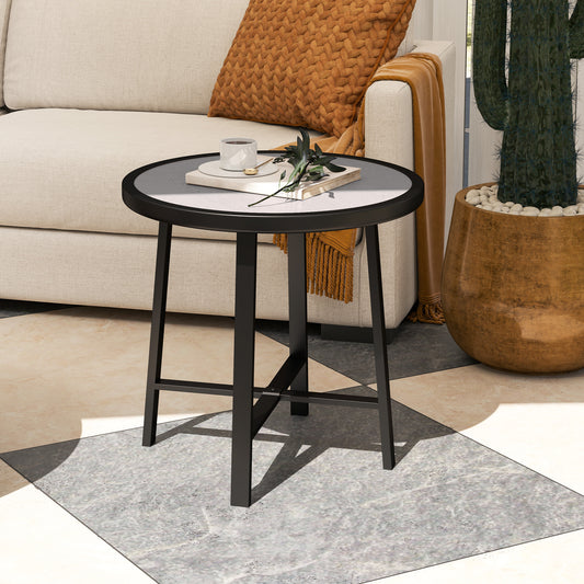Outsunny Round Small Garden Table in Grey Wood Effect