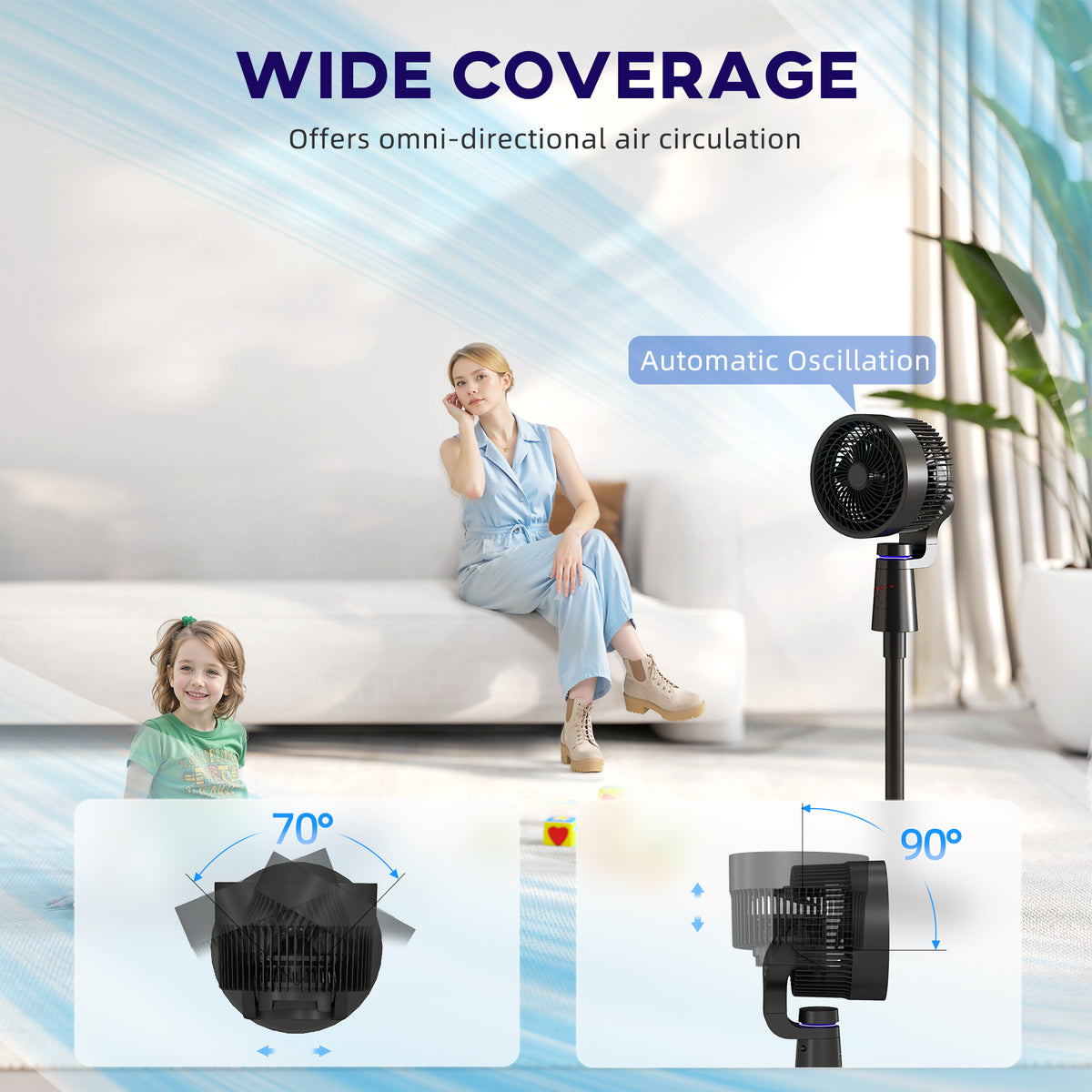 HOMCOM Pedestal Air Circulation Fan with Oscillating in Black