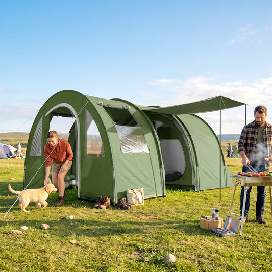 Outsunny 4 Man Camping Tent with 2 Room in Green