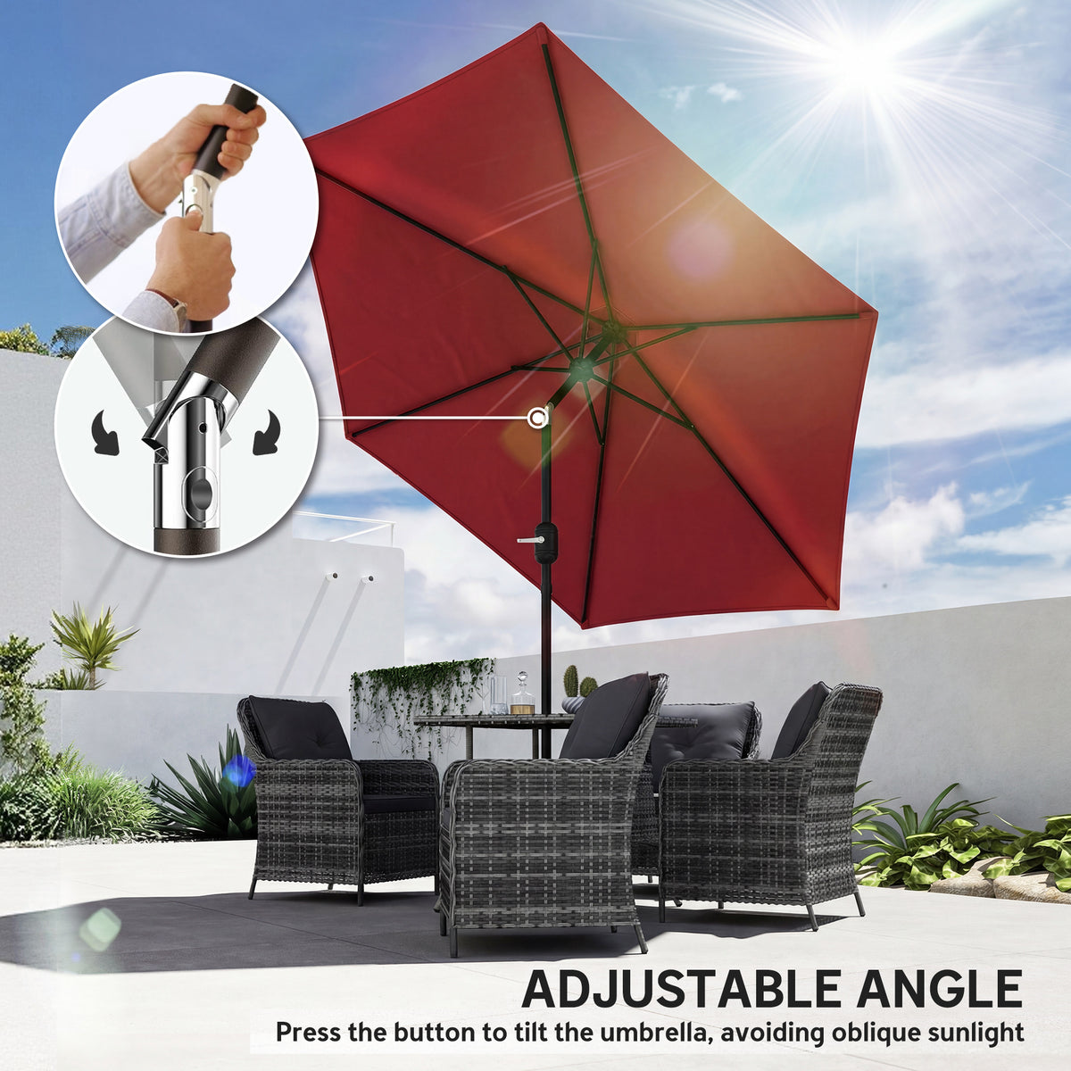 Outsunny 2.6 m Garden Parasol Umbrella with Aluminium Pole in Wine Red