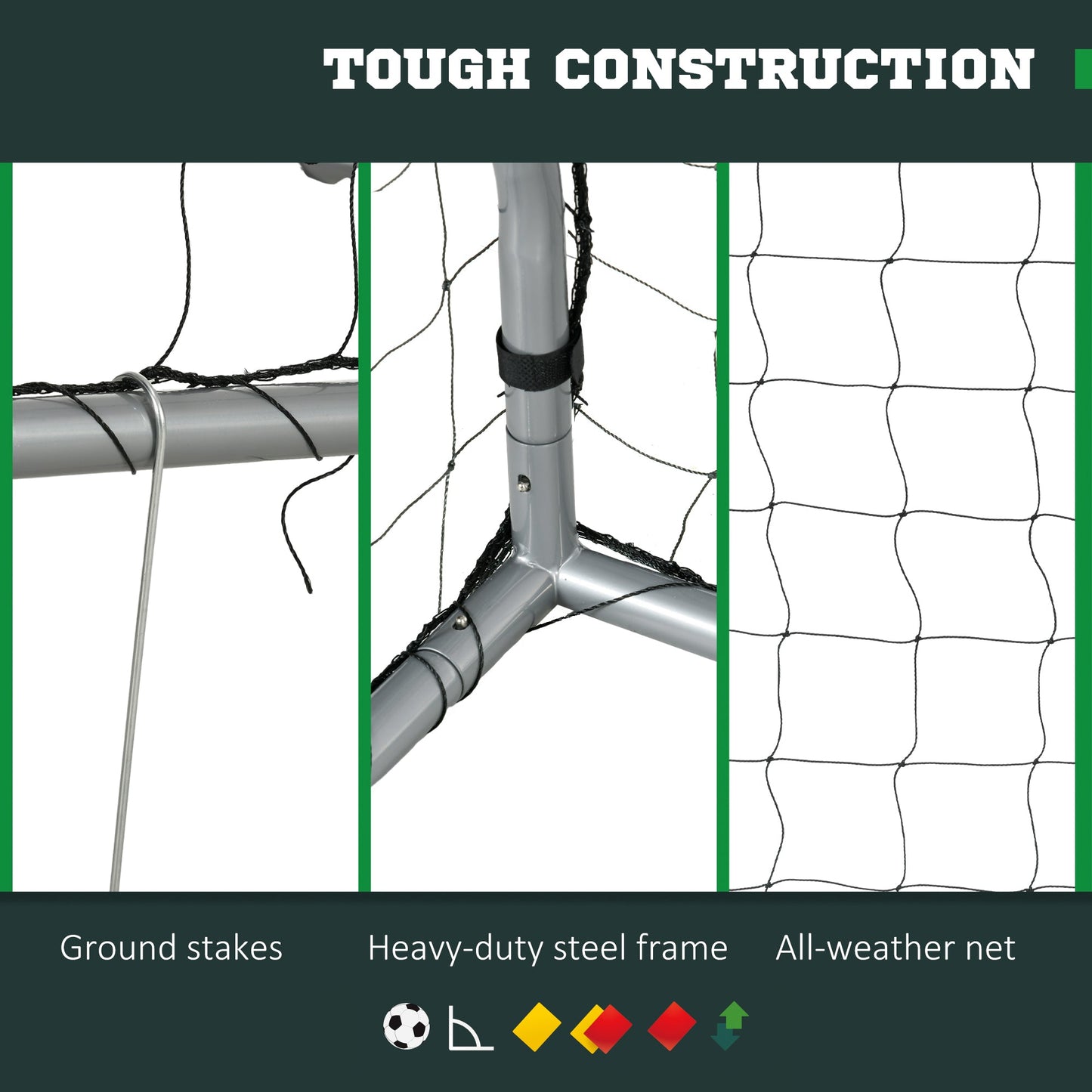 SPORTNOW مرمى كرة قدم 10 قدم × 6.5 قدم، شبكة كرة قدم للحديقة مع أوتاد تثبيت أرضية، إعداد سريع وبسيط