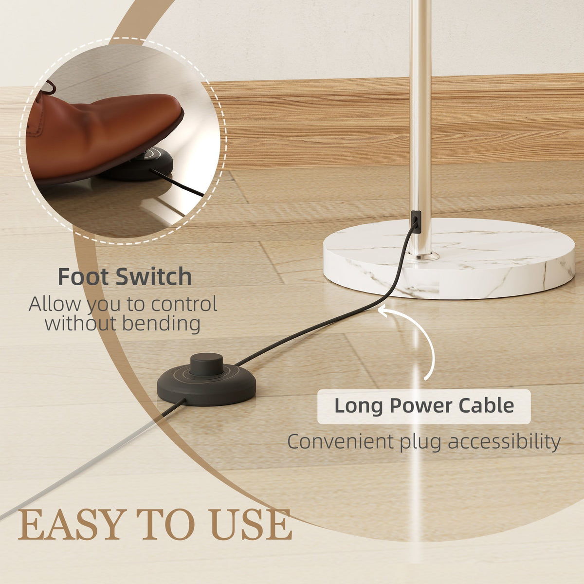 HOMCOM Floor Lamp for Living Room, Modern Standing Lamp with Shade & Foot Switch for Bedroom, Office, Orange
