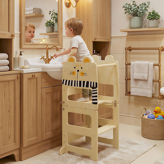 AIYAPLAY Toddler Step Stool in a Natural Wood Finish