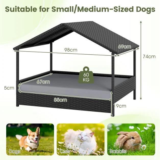 Rattan Pets Set with Cat Bed Cat House and Dog House