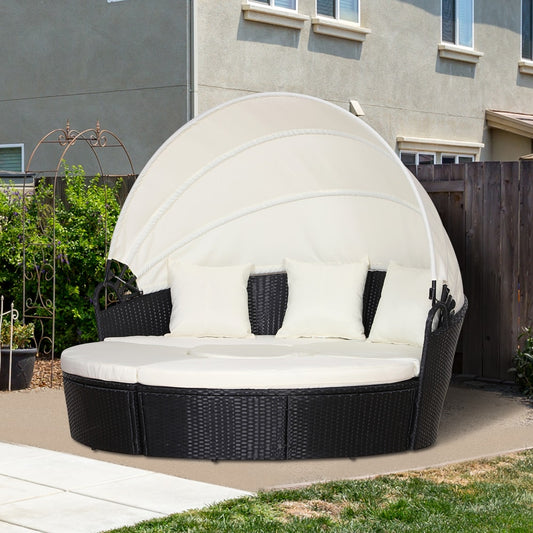 Outsunny Five-Piece Rattan Garden Bed in Black and White