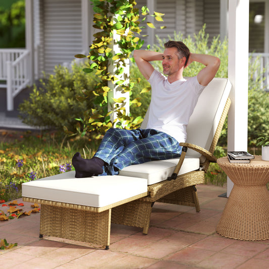 Outsunny 80° Reclining Rattan Lounger in White and Beige