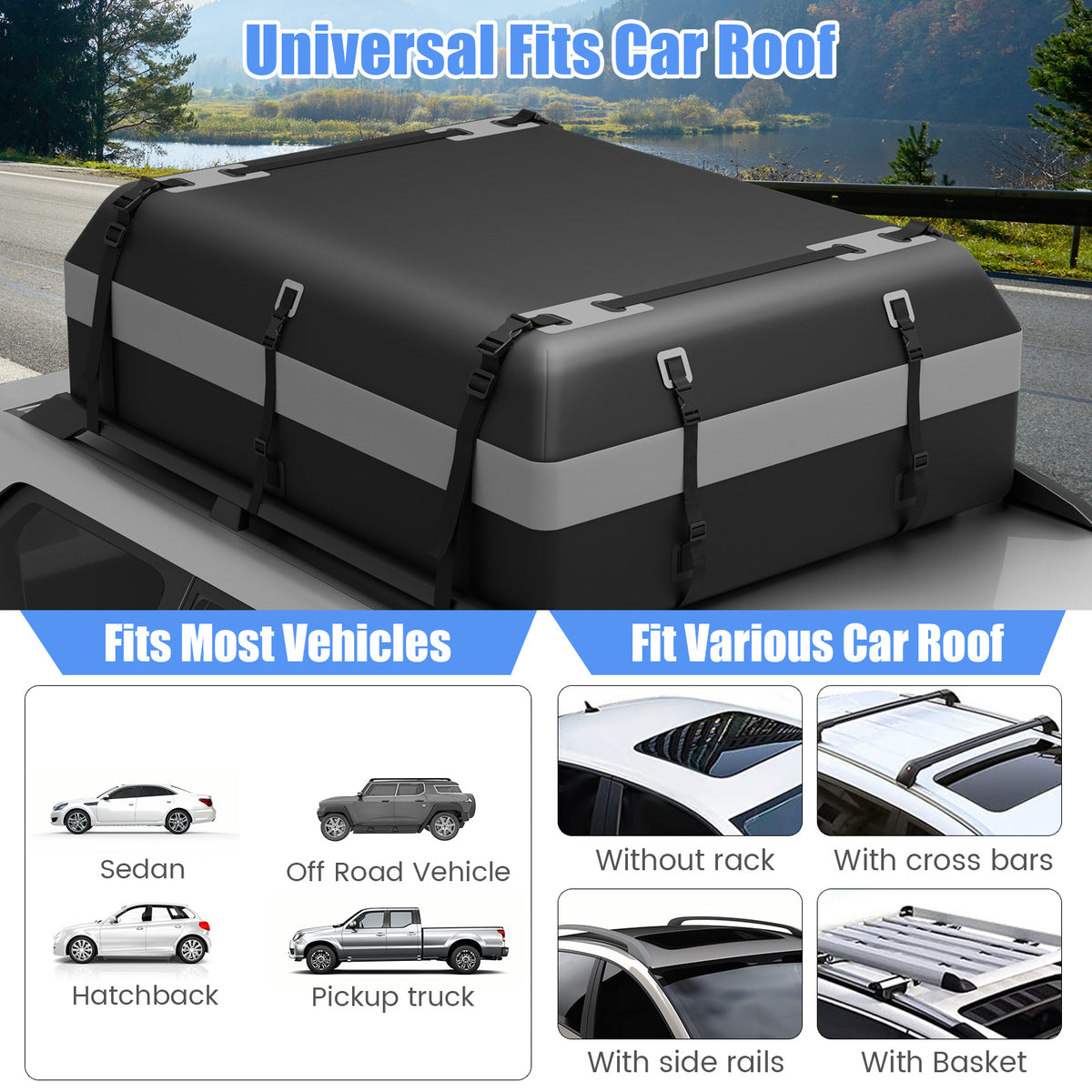 600L Waterproof Rooftop Cargo Carrier Bag Luggage Lock-Grey