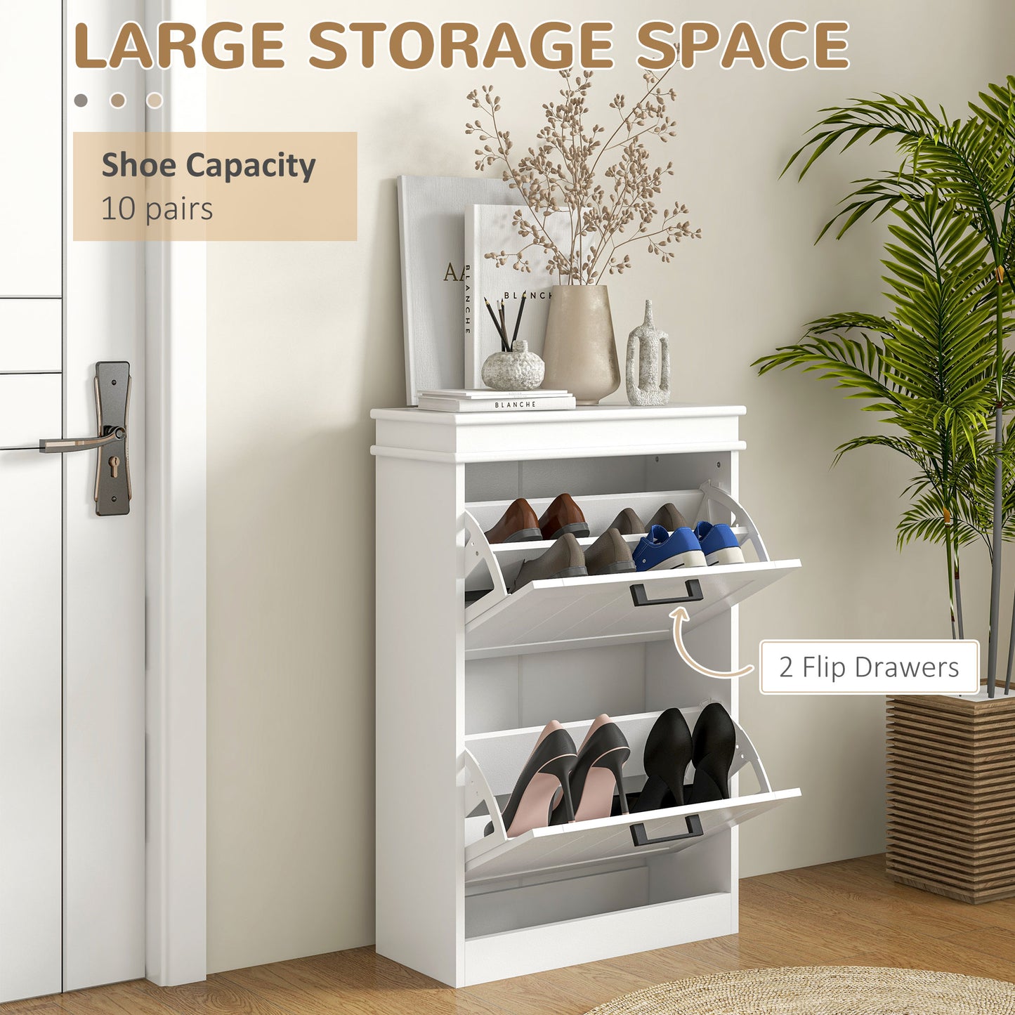HOMCOM Two-Drawer Minimalistic Shoe Storage Cabinet, for 10 Shoes, White