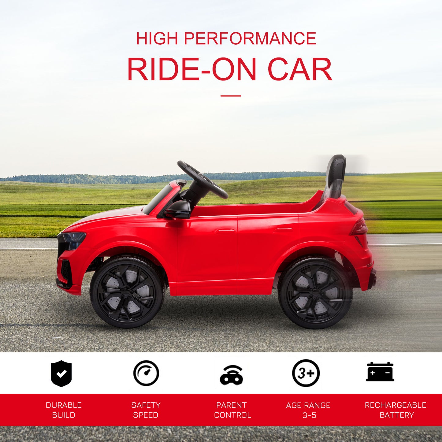 HOMCOM Audi RS Q8 Licensed Electric Car for Kids, 6V Kids' Electric Ride on with Remote Control, 7Ah Big Battery, Lights Bluetooth, Music USB MP3, for 3-5 Years Old, Red