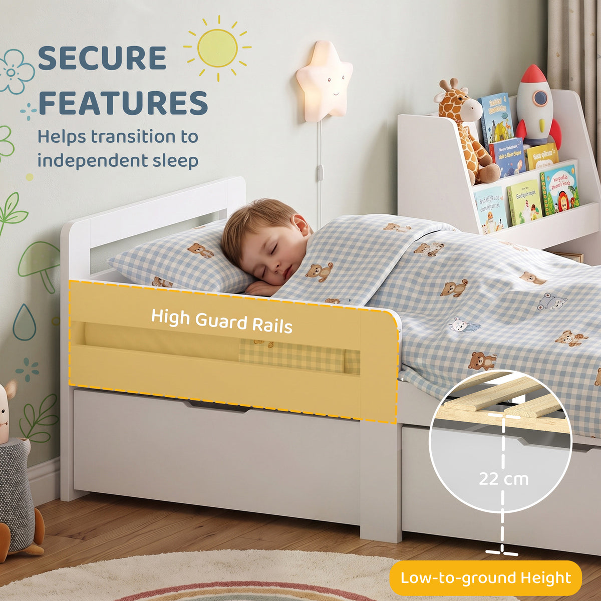 AIYAPLAY Wooden Kids Bed Frame in White