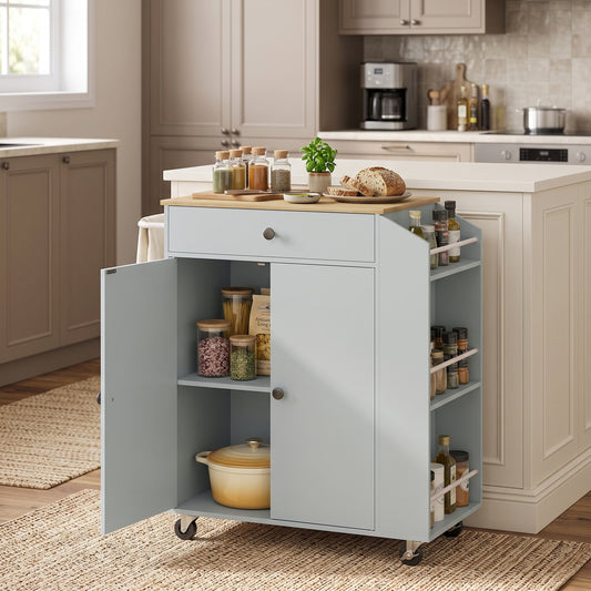 HOMCOM Rolling Kitchen Island with 3-Tier Spice Rack in Light Blue