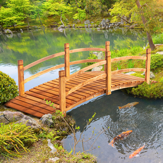 Outsunny 6FT Wooden Garden Bridge with Safety Railings in Orange