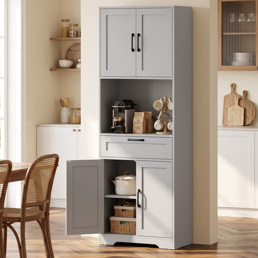 HOMCOM 170 cm Tall Kitchen Pantry with Adjustable Shelves in Grey