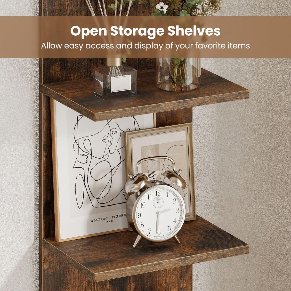 Set of 2 5-Tier Wall Shelves Vertical Floating Storage Shelf Unit-Rustic Brown
