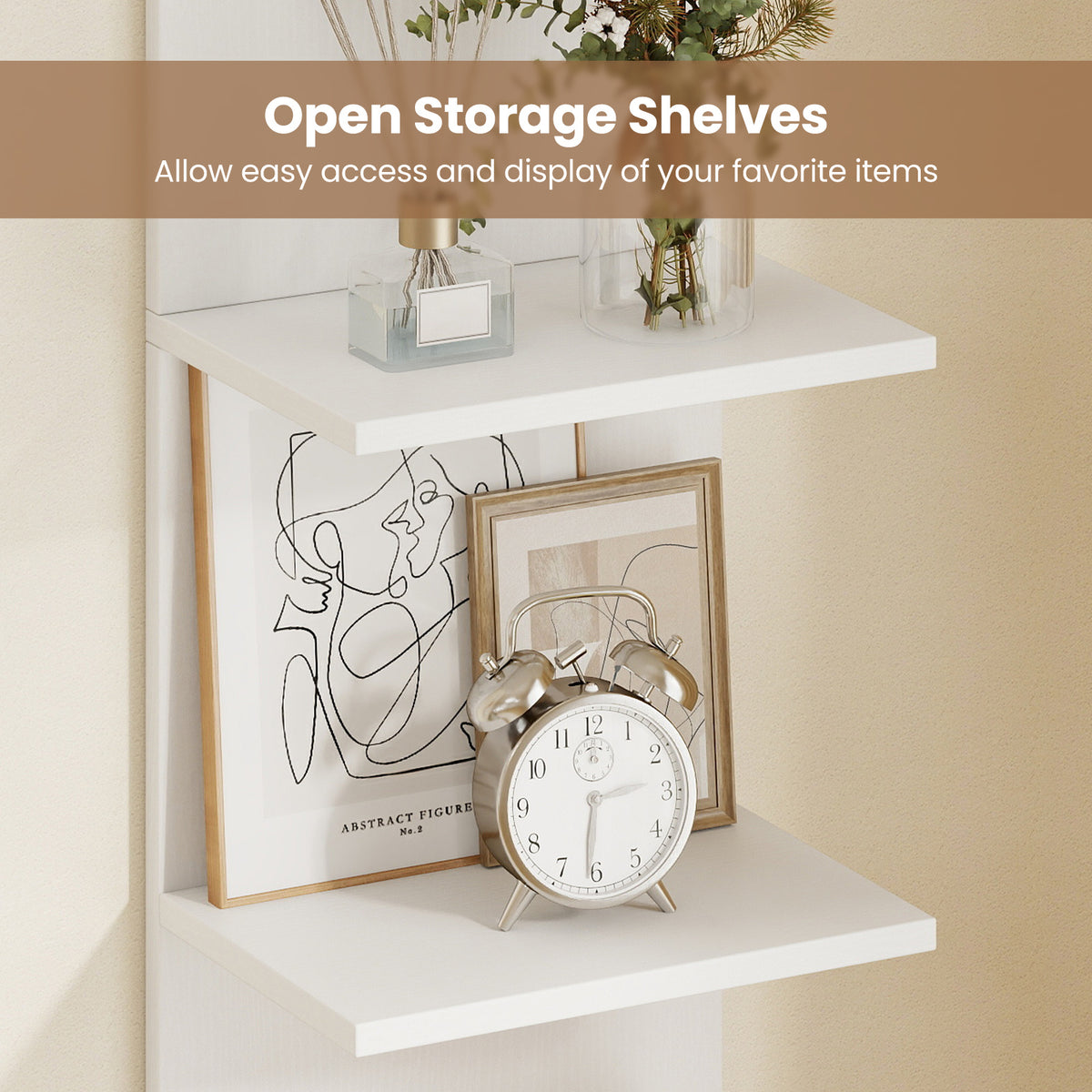 Set of 2 5-Tier Wall Shelves Vertical Floating Storage Shelf Unit-White