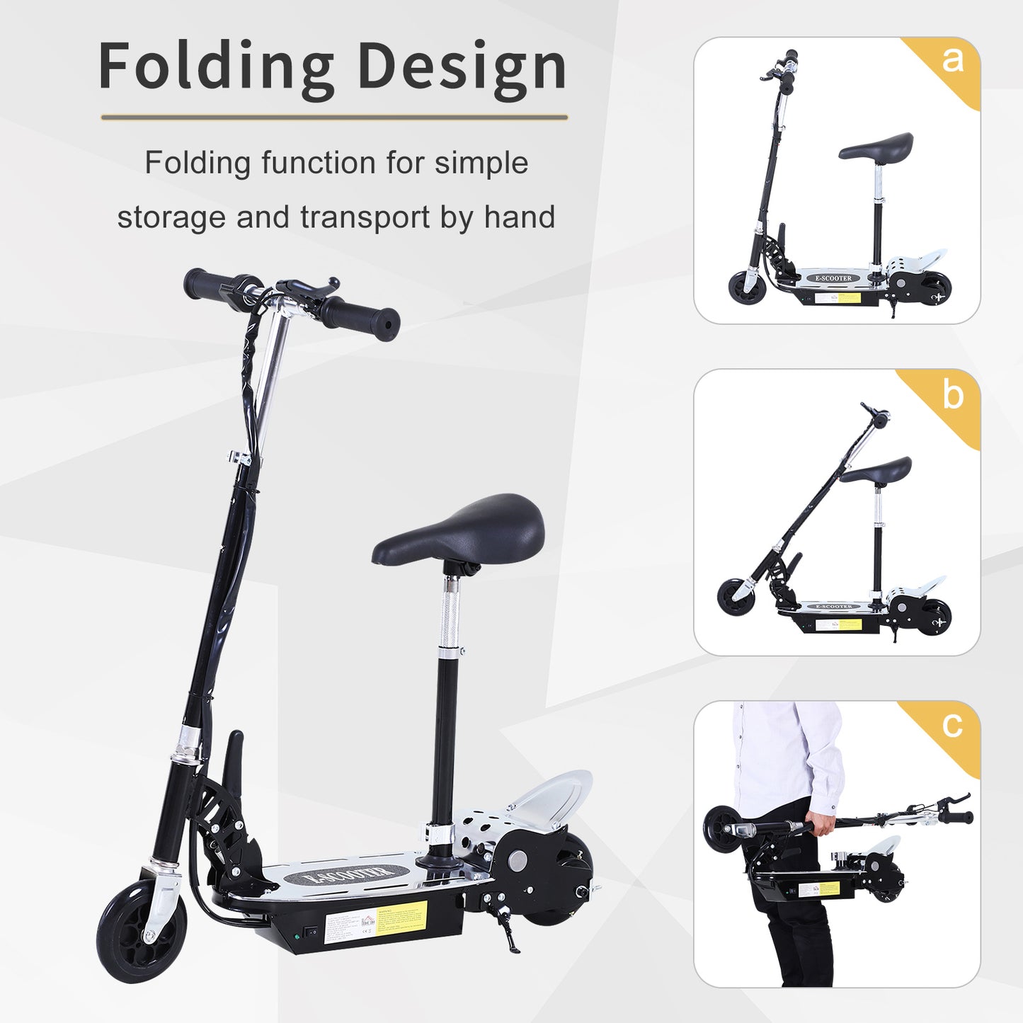 HOMCOM Electric Scooter for Kids, Foldable Powered Scooters for Age 7-12 with 120W Motor, Up to 10 KM/H & 8 KM, Adjustable Ride on Toy (Black)