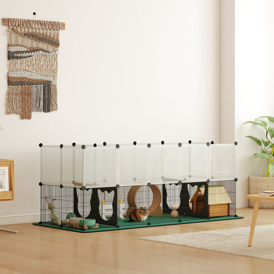 PawHut Pet Playpen with Waterproof Mat, DIY Small Animal Enclosure 34 Panels, Indoor/Outdoor Metal Pet Fence for Guinea Pigs