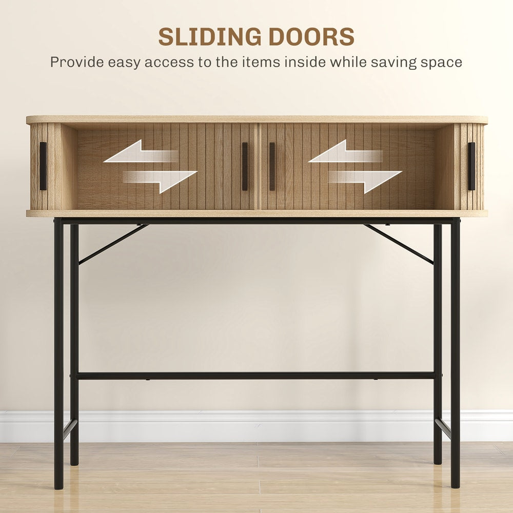 HOMCOM Console Table 2-Compartment Storage Hallway Table Steel Frame for Entryway Living Room 100 cm Oak Tone Black