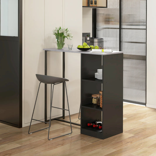 HOMCOM Breakfast Bar Table, Bar Table with 3-Tier Storage Shelf and Wine Rack, 105W x 40D x 105H cm, Black