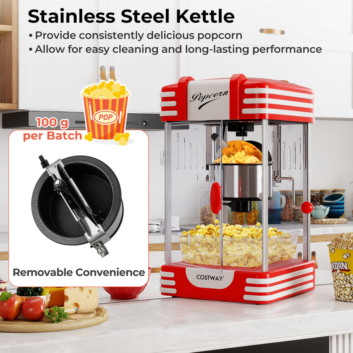 Theater Style Popcorn Machine with Stainless Steel Kettle-Red