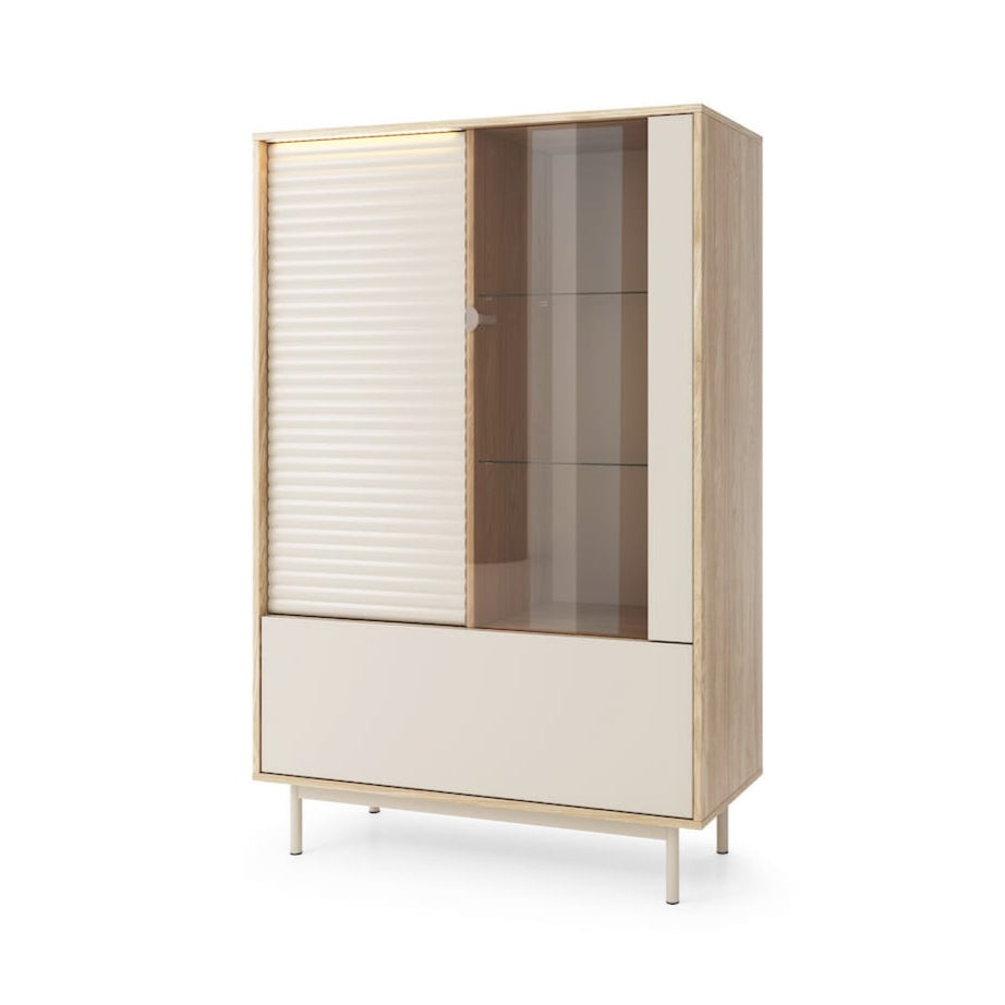 Wooden cabinet with glass door on a white background