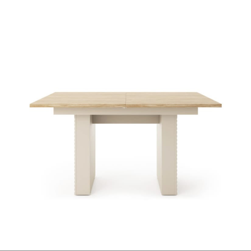 Wooden table with white base on a white background