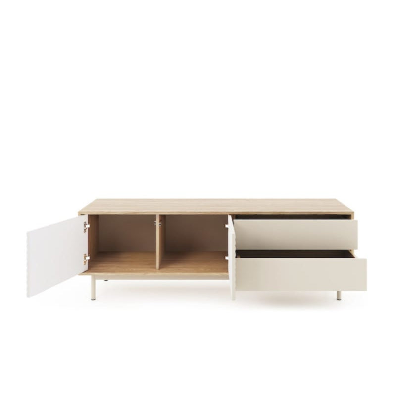 Modern cabinet with open door on a white background