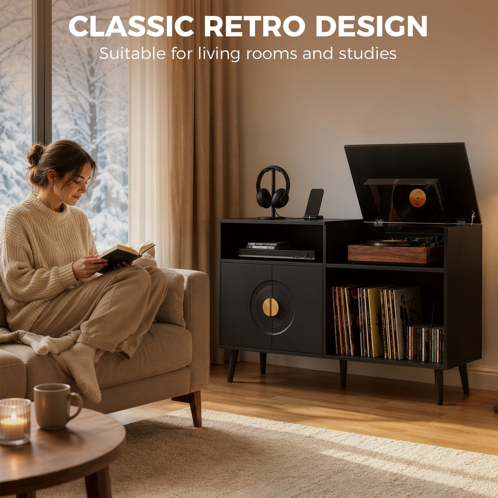HOMCOM Record Player Stand in Black