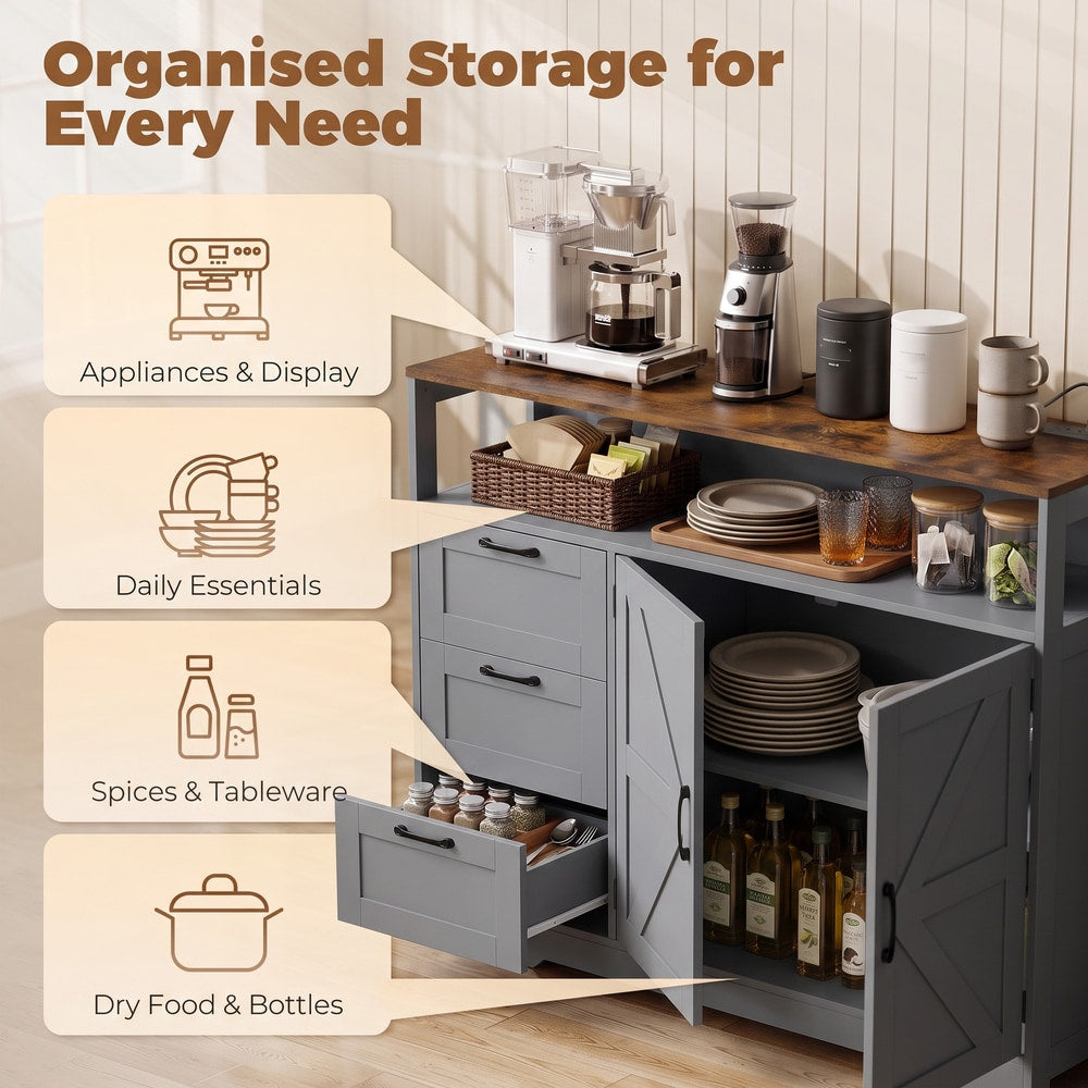 HOMCOM Sideboard Cabinet with Power Outlet in Grey