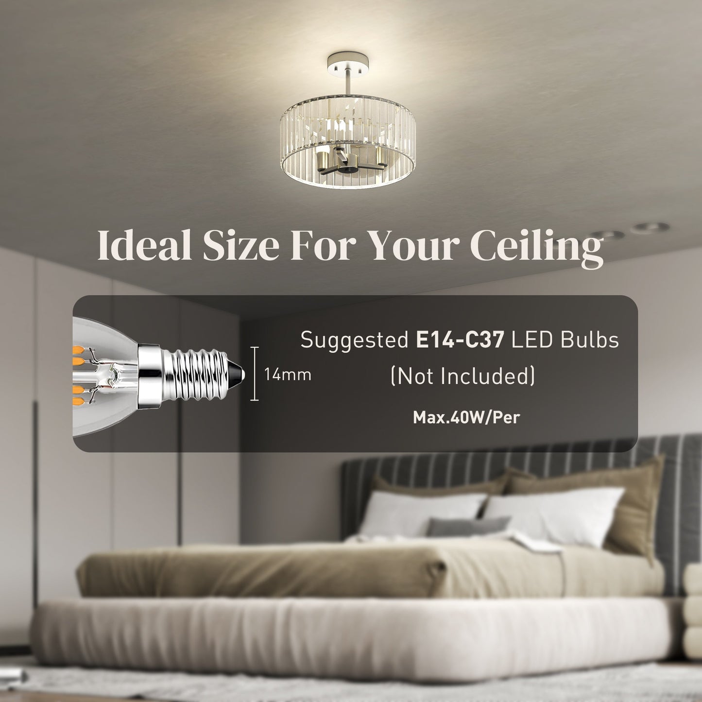 HOMCOM Crystal Ceiling Light Fixture Set of 2, Semi Flush Mount Modern Chandelier for Living Room, Bedroom and Hallway, 3-Lights with E14 Base, Silver Tone