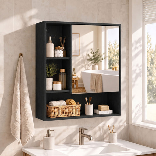 HOMCOM Bathroom Mirror Cabinet in Black
