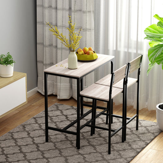 HOMCOM مجموعة طاولات ومقاعد من 3 قطع بتصميم صناعي مع إطار معدني وألواح خشب MDF بلون السنديان، تصميم بسيط ومدمج وجميل
