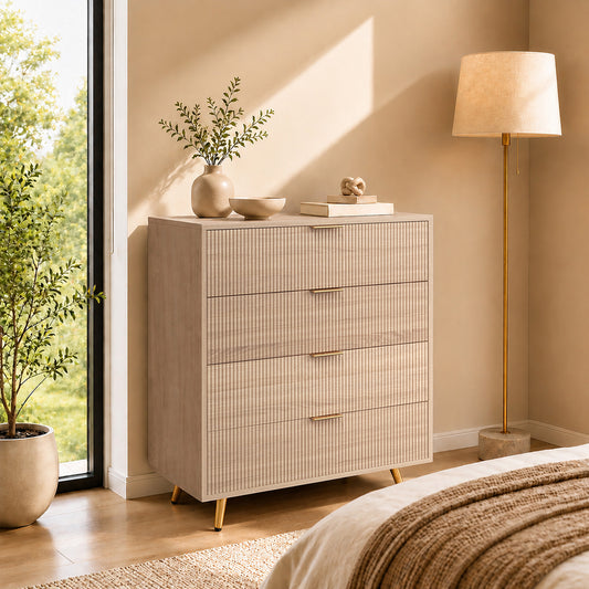 HOMCOM Bedroom Chest of Drawers with 4 Drawers in a Natural Wood Finish
