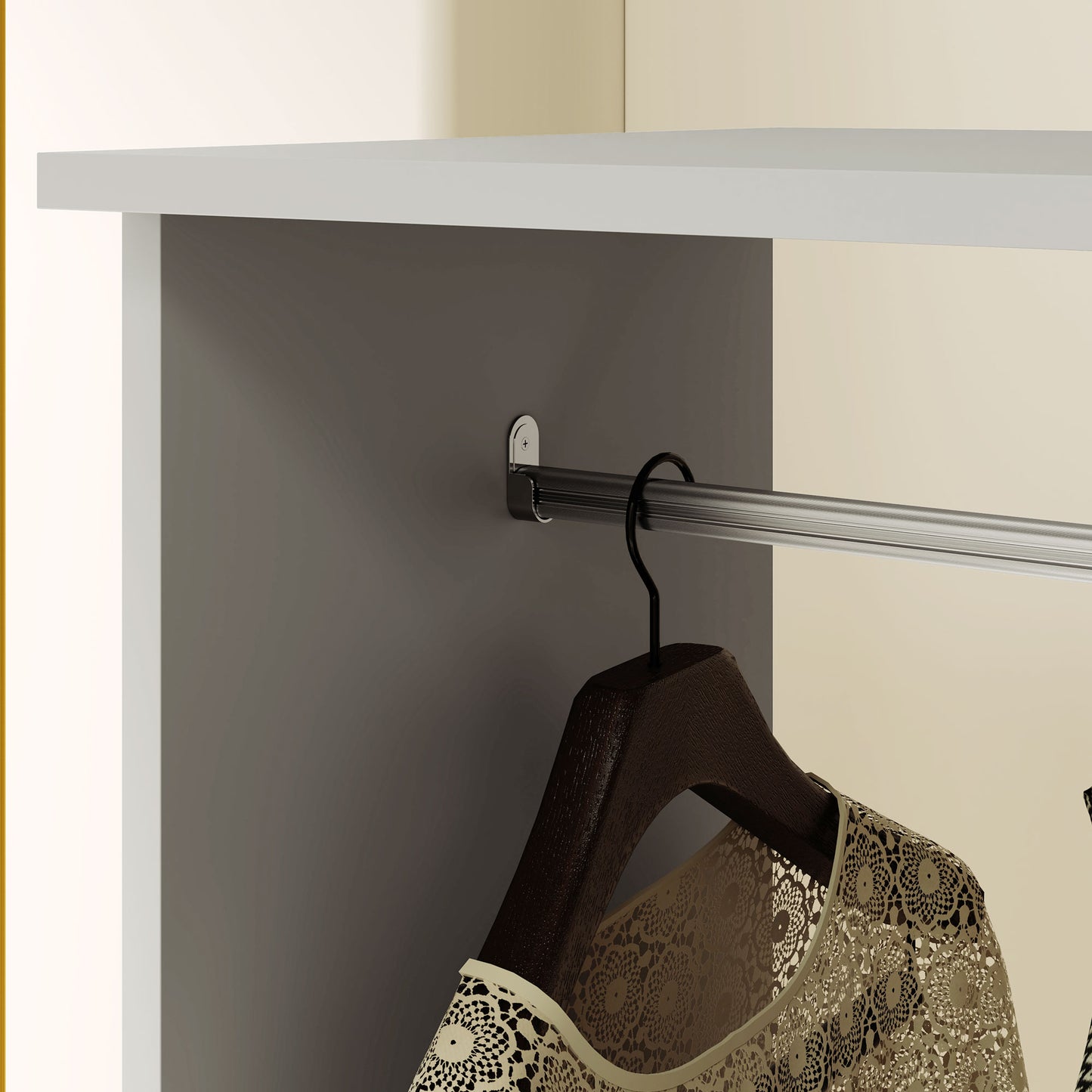 HOMCOM Open Wardrobe on Wheels, Bedroom Wardrobe with Clothes Hanging Rail, 3 Storage Shelves, Mobile Garment Rack for Cloakroom, Hallway, Grey