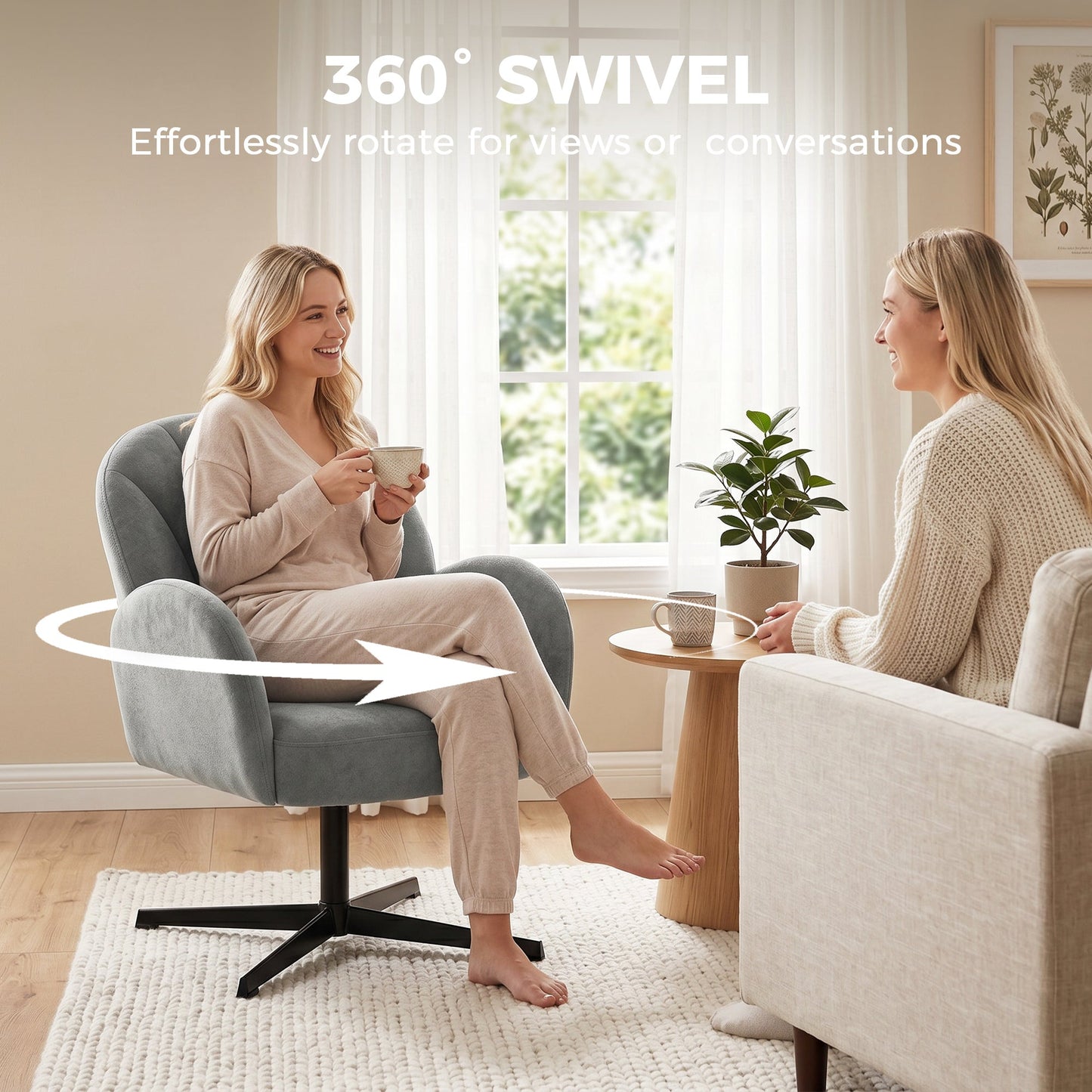 HOMCOM Swivel Accent Chair, Shell-Shaped Armchair with Spring Cushion, Metal Base, Grey
