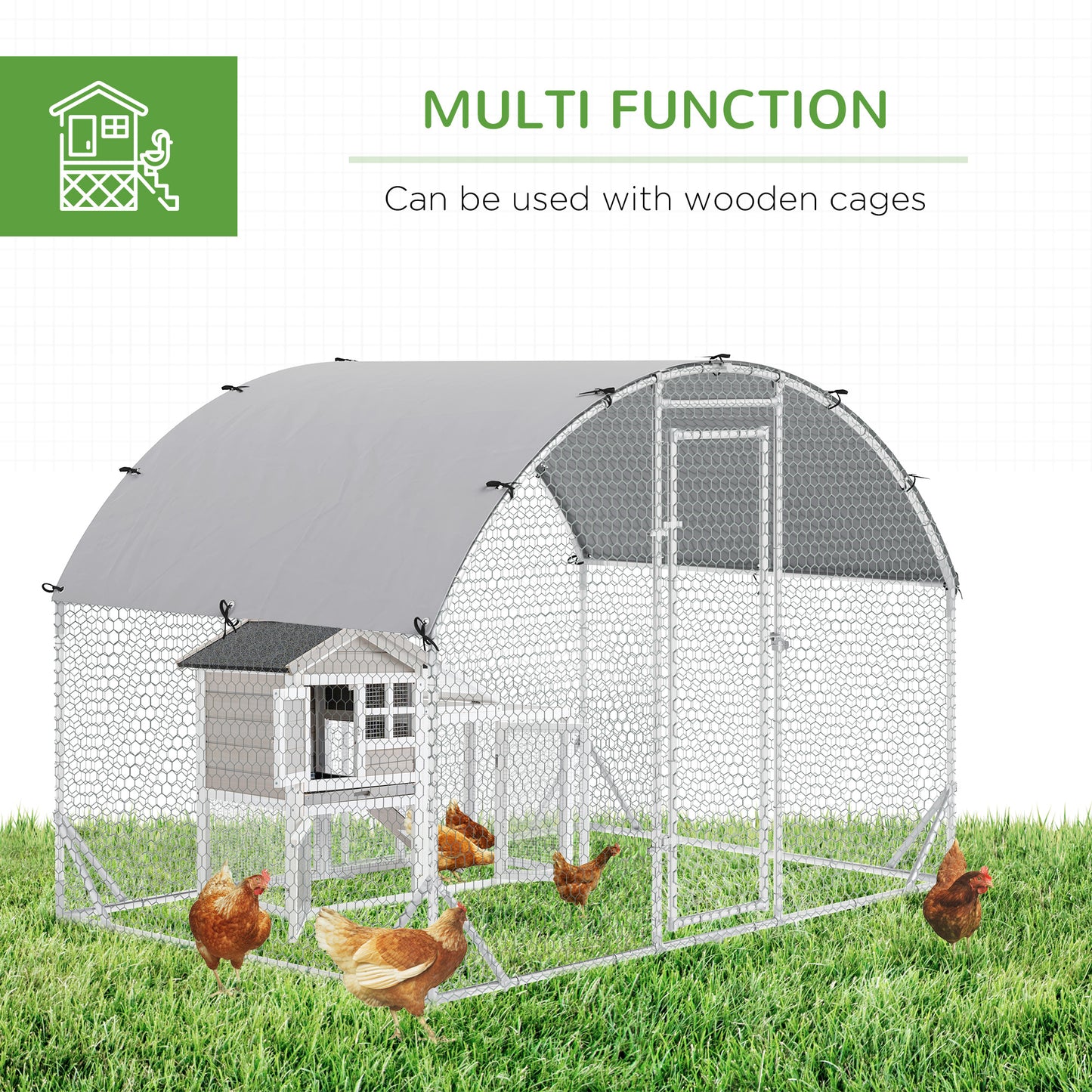 حظيرة دجاج مجلفنة من PawHut Walk In Chicken Run، قفص دواجن، حظيرة لعب للحيوانات الأليفة، حديقة مع غطاء مقاوم للماء، 2.8 × 1.9 × 2 متر