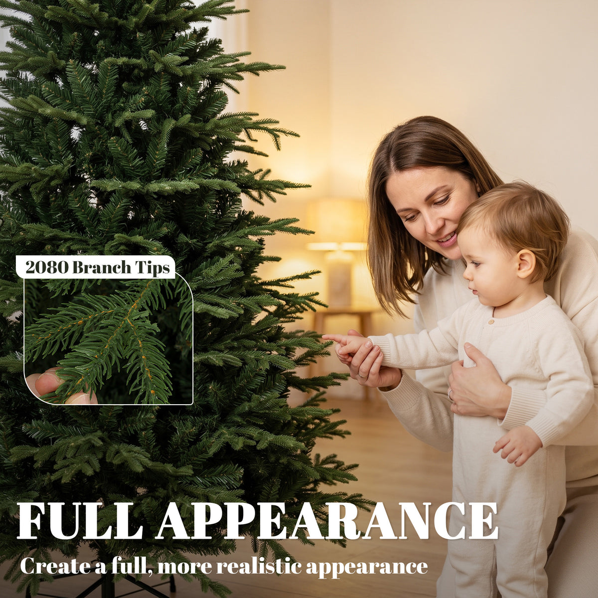 HOMCOM 7ft Artificial Christmas Tree with 2080 Realistic Tips in Green