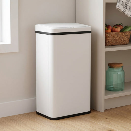 HOMCOM 40L Sensor Bin with Soft-Close Lid, Stainless Steel Automatic Touchless Motion Sensor Kitchen Bin, White