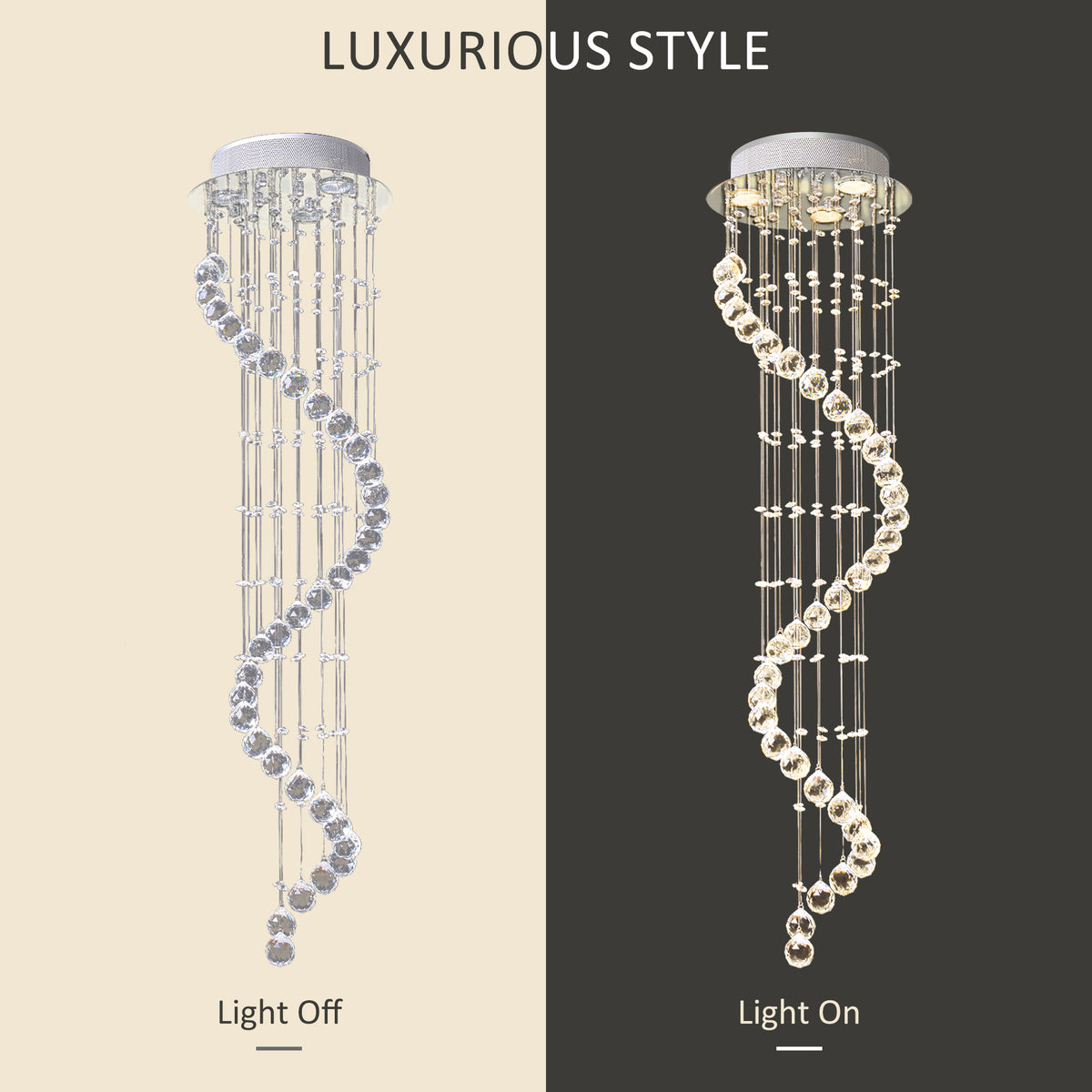 HOMCOM Modern Crystal Chandelier Ceiling Light Pendant Lamp in Silver