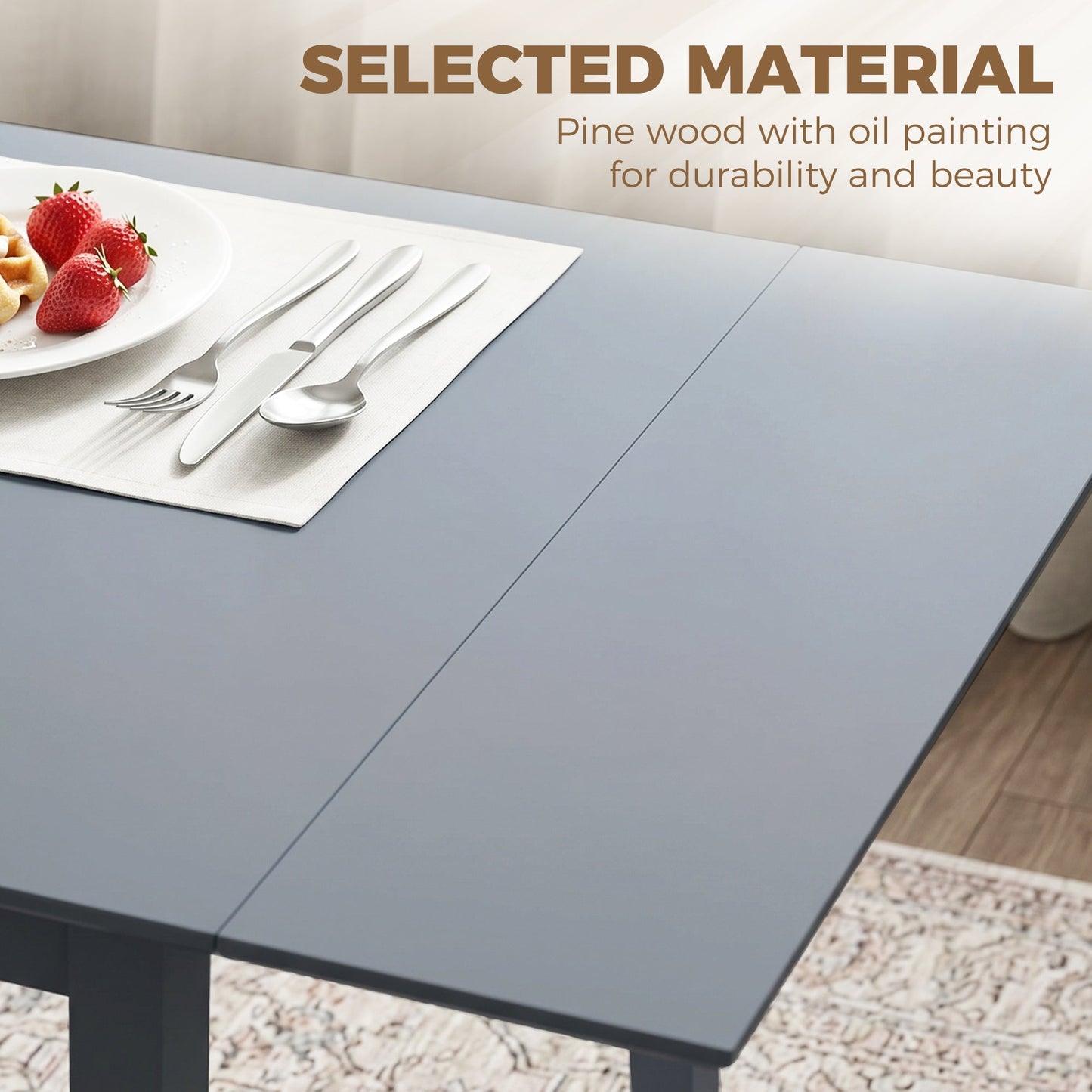 HOMCOM Solid Wood Folding Dining Table, Drop Leaf Table for 2-4 People, Rectangle Kitchen Table