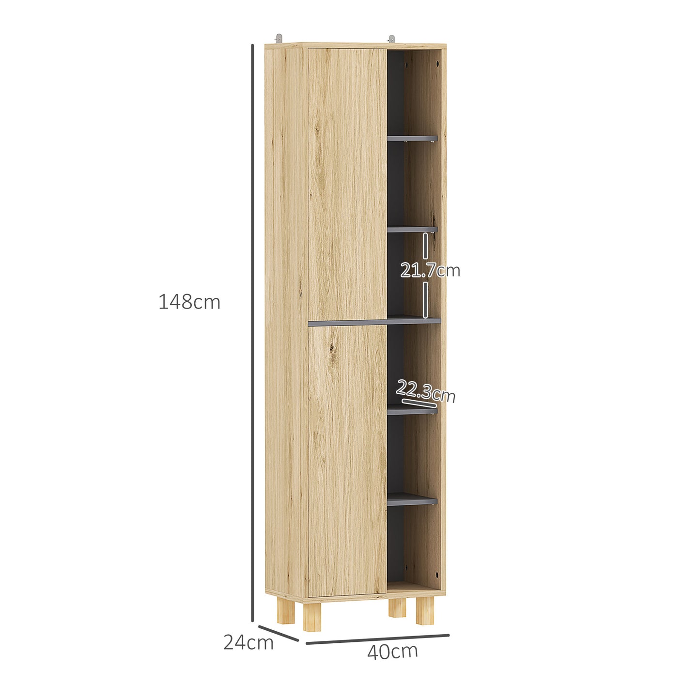 HOMCOM Multi-Storage Slim Bathroom Cabinet - Wood-Effect