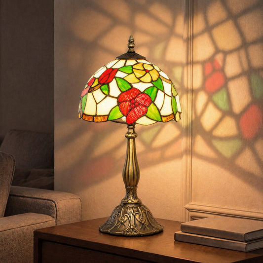 HOMCOM Tiffany Stained Glass Table Lamp in Red