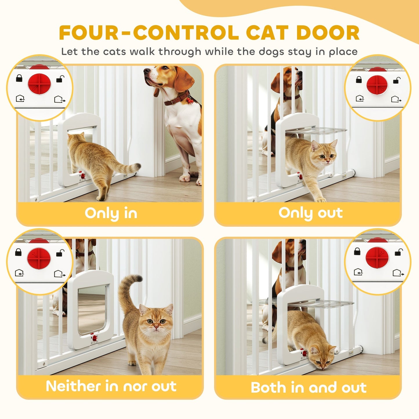 PawHut Adjustable Pet Gate with Cat Door, Pressure Fit Barrier for Doorway and Hallway, 75-85 cm, White