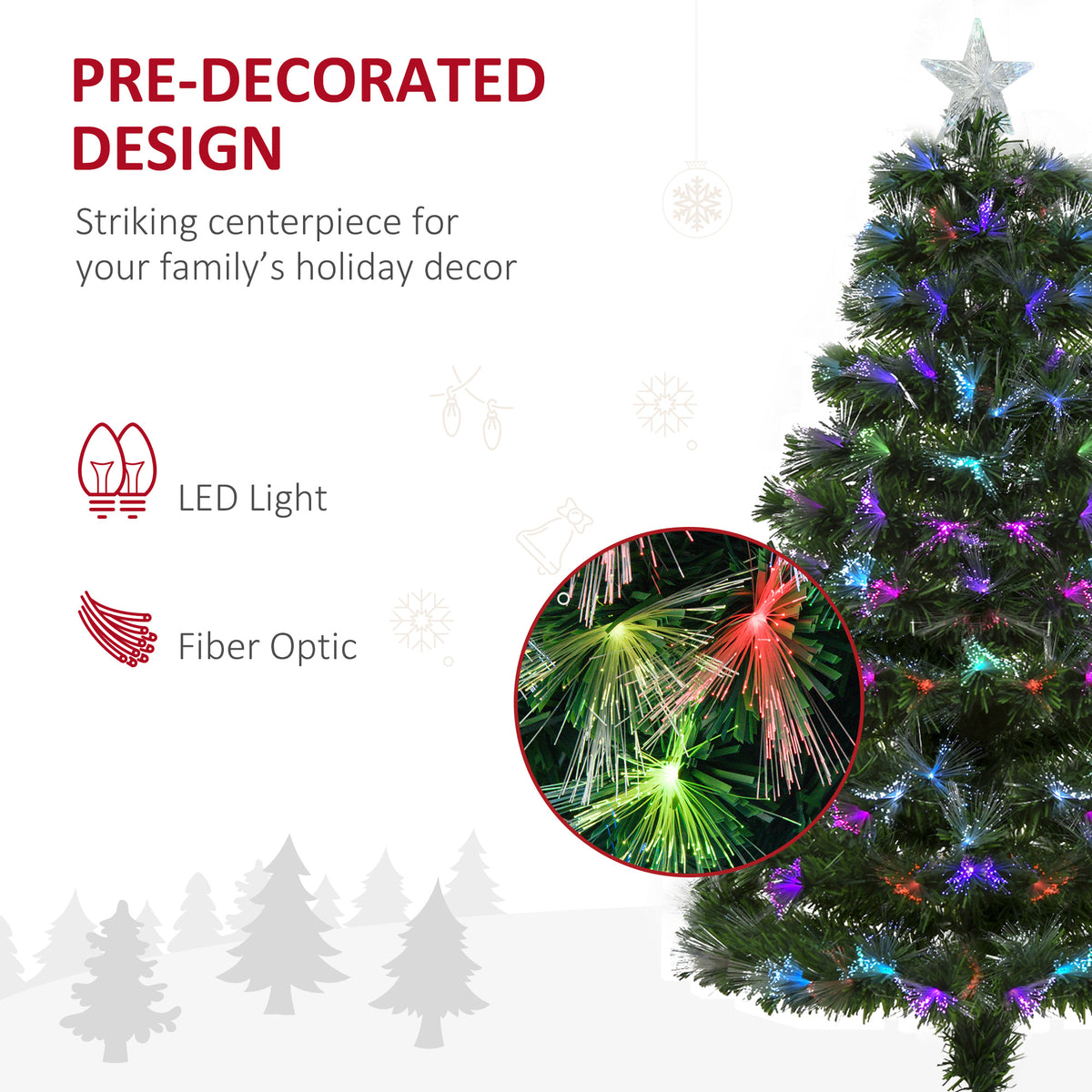 HOMCOM 4FT Multicoloured Artificial Christmas Tree in Green