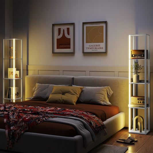 HOMCOM RGB LED Floor Lamp with Shelves in Oak