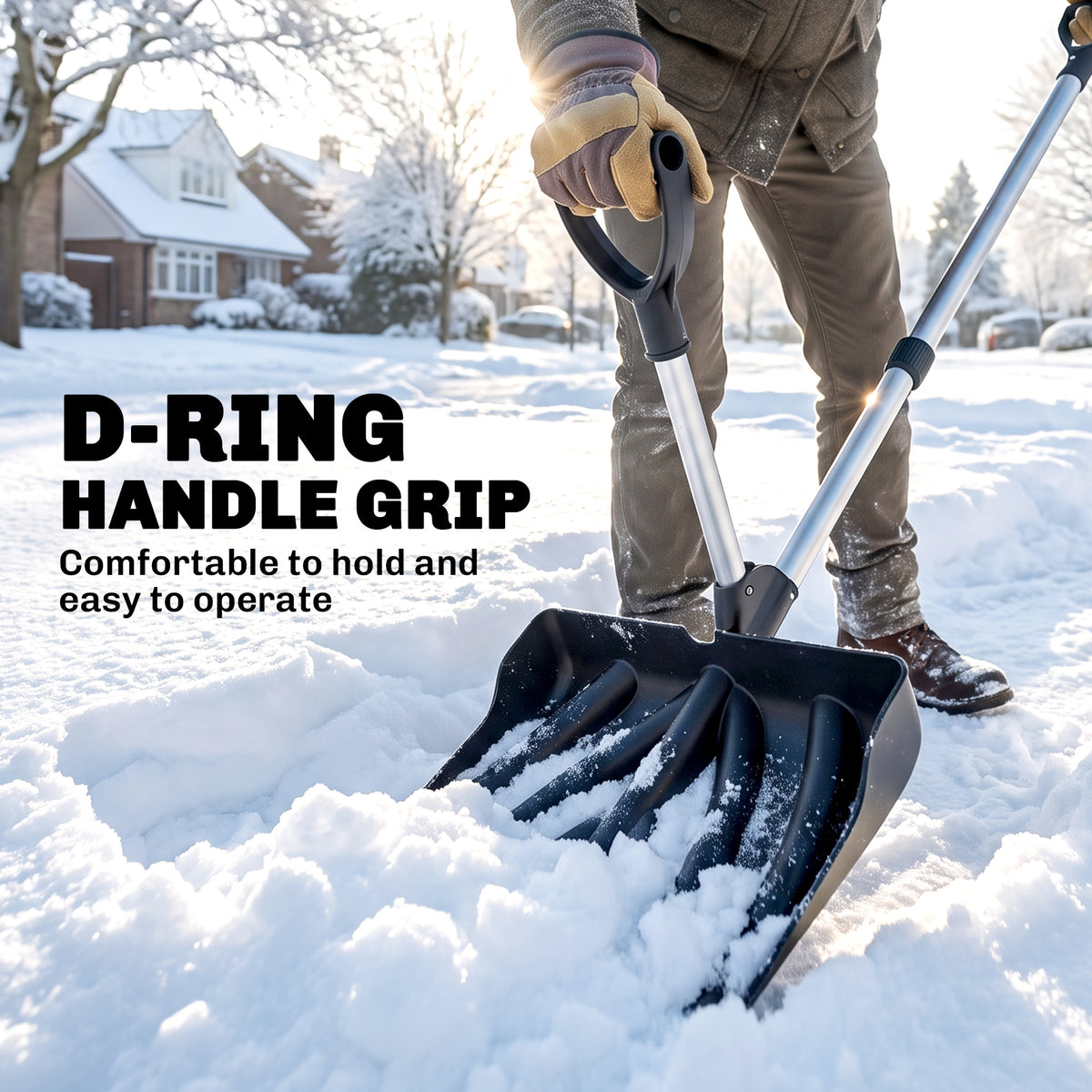 Outsunny Heavy-Duty Snow Shovel with Assist Handle in Black