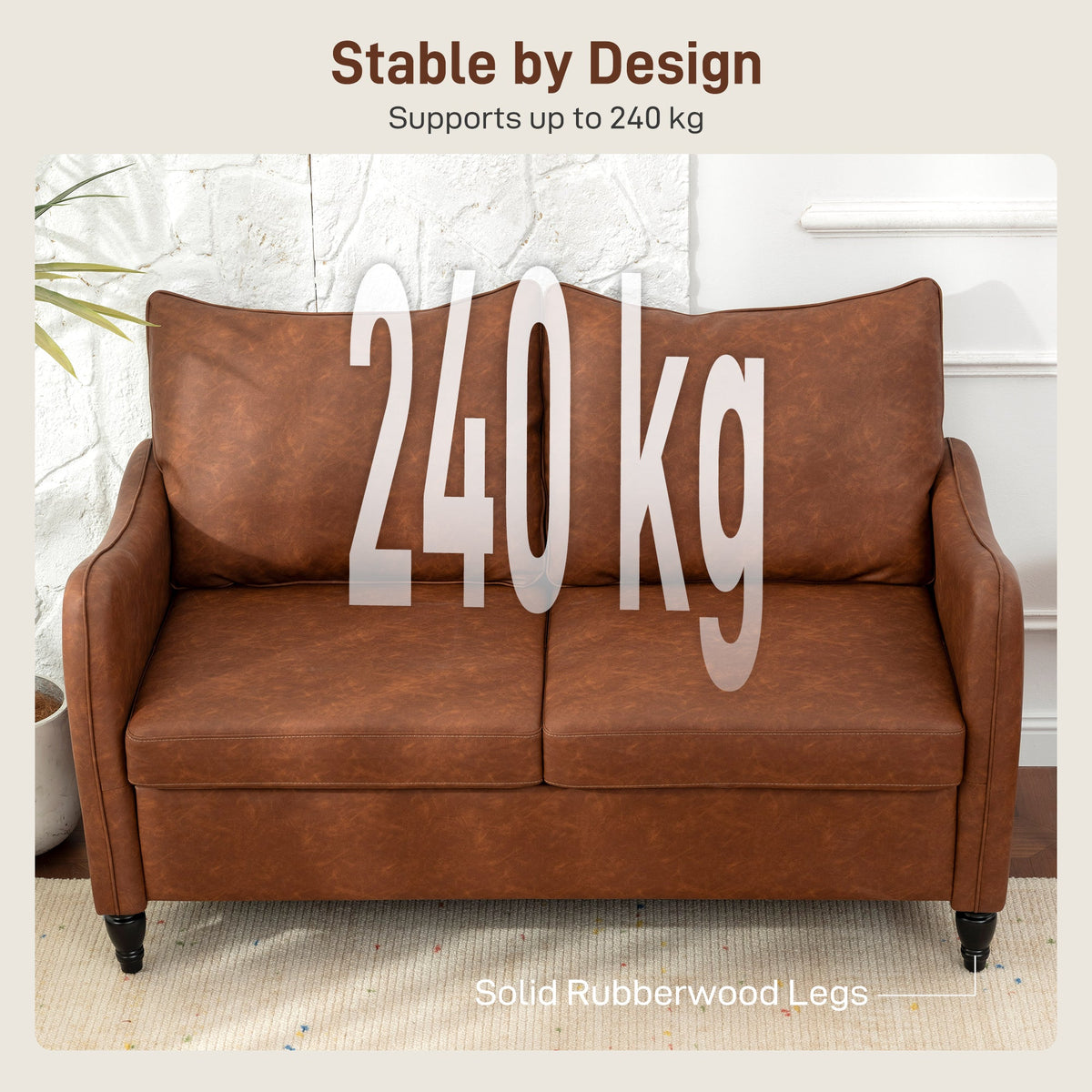 HOMCOM Faux Leather Marble-Effect Two-Seater Sofa - Brown